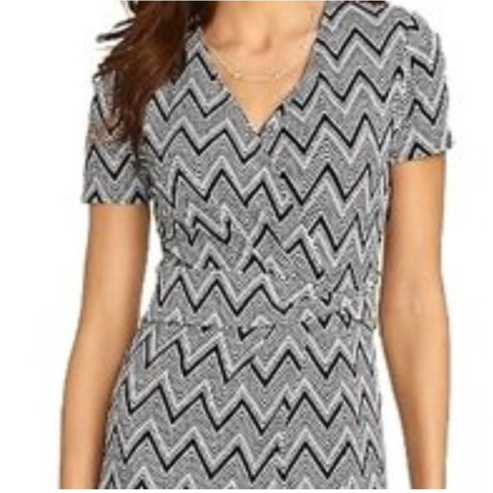 Talbots Black and White Geometric‎ Faux wrap dress- worn 3 times